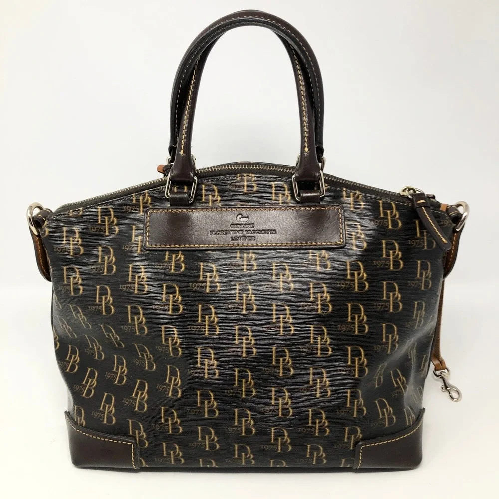 Dooney & Bourke Gretta Monogram Satchel Florentine Vacchetta Leather Brown Bag